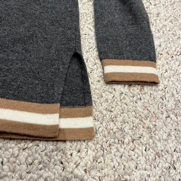 Two Bees Cashmere Sweater V Neck Sz S Stripe Gray Preppy Quiet Luxury Old Money - Picture 6 of 6
